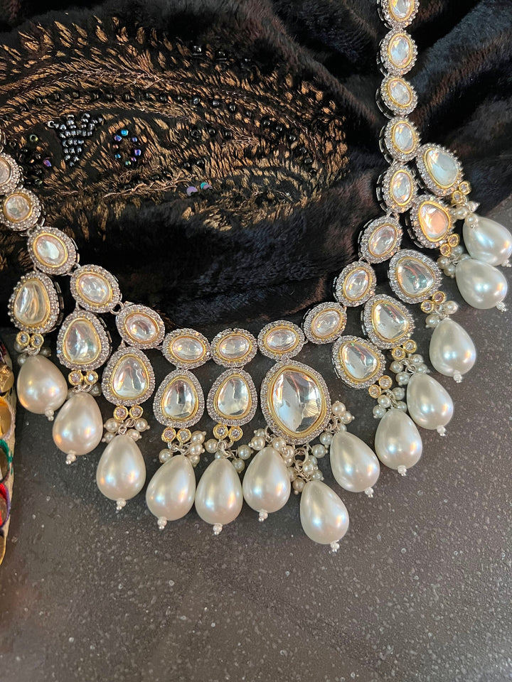 Victorian Kundan Necklace Set with Pearl Drops