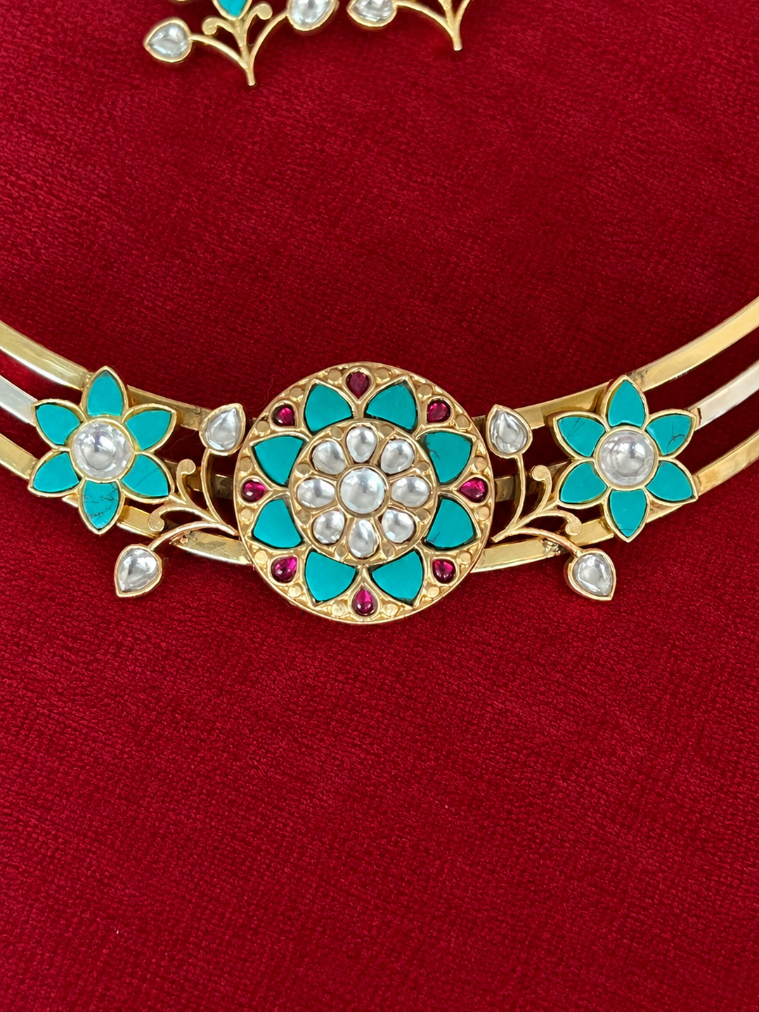 Turquoise Floral 925 Silver Hasli Necklace Set