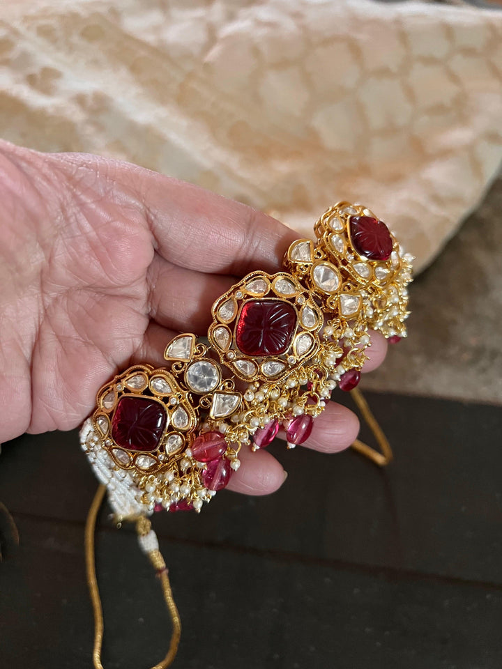 Gorgeous Carved Stone Kundan Choker with Earrings - SHIVKA