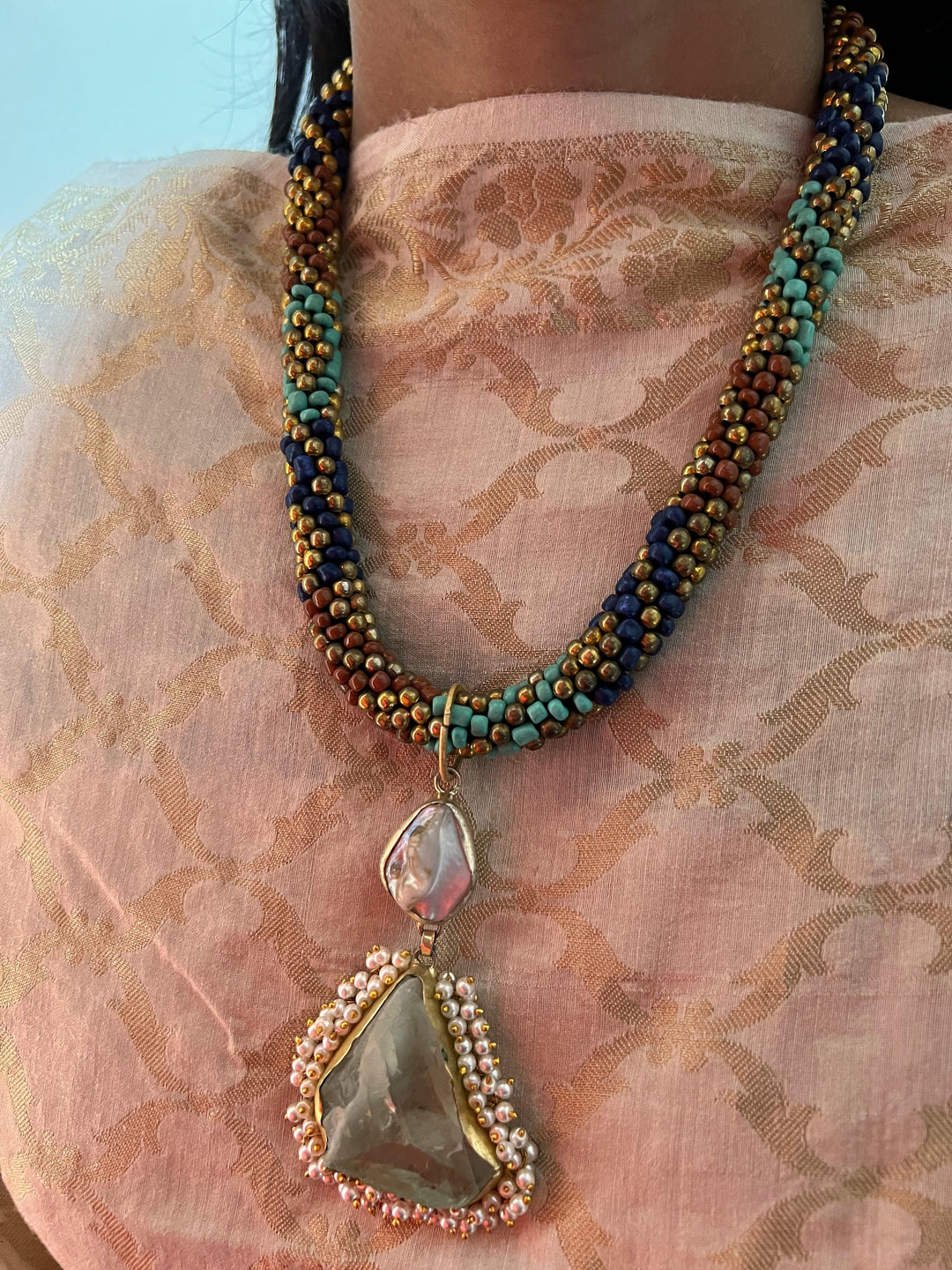 Natural Gemstones Pendant Hasli Necklace - SHIVKA