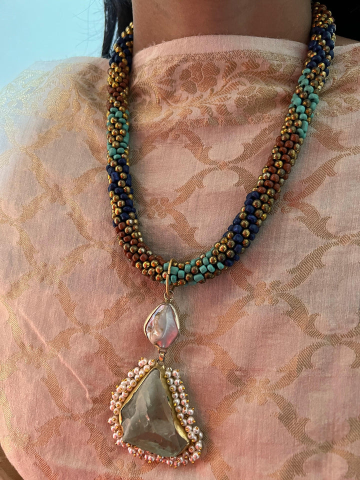 Natural Gemstones Pendant Hasli Necklace - SHIVKA