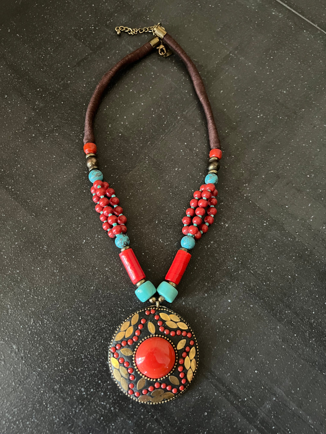Coral And Turquoise Pendant Necklace