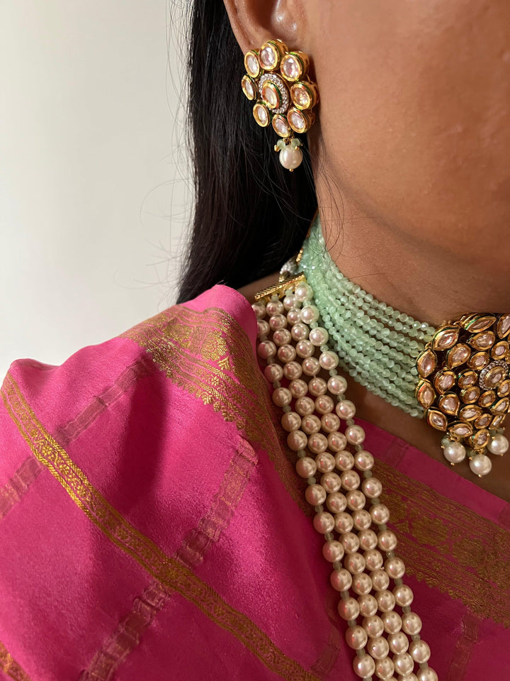Kundan Choker and Pearl necklace Combo  with Earrings - SHIVKA