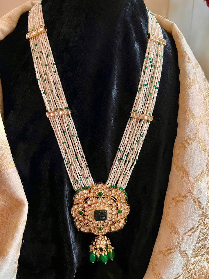 High Quality Kundan Pendant Long Necklace with Statement Earrings - SHIVKA