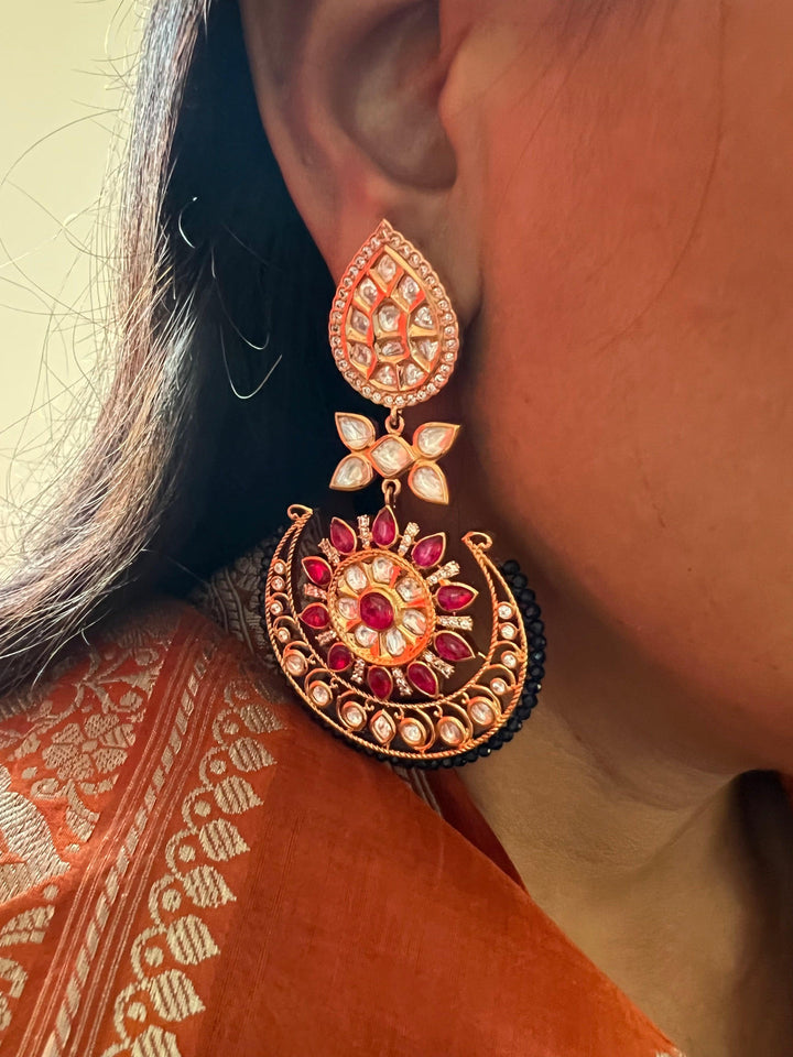 Pink Blue Kundan Chandbaalis - SHIVKA