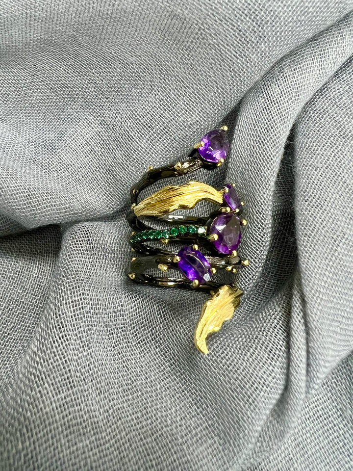 Designer Pure Silver Amethyst  Ring