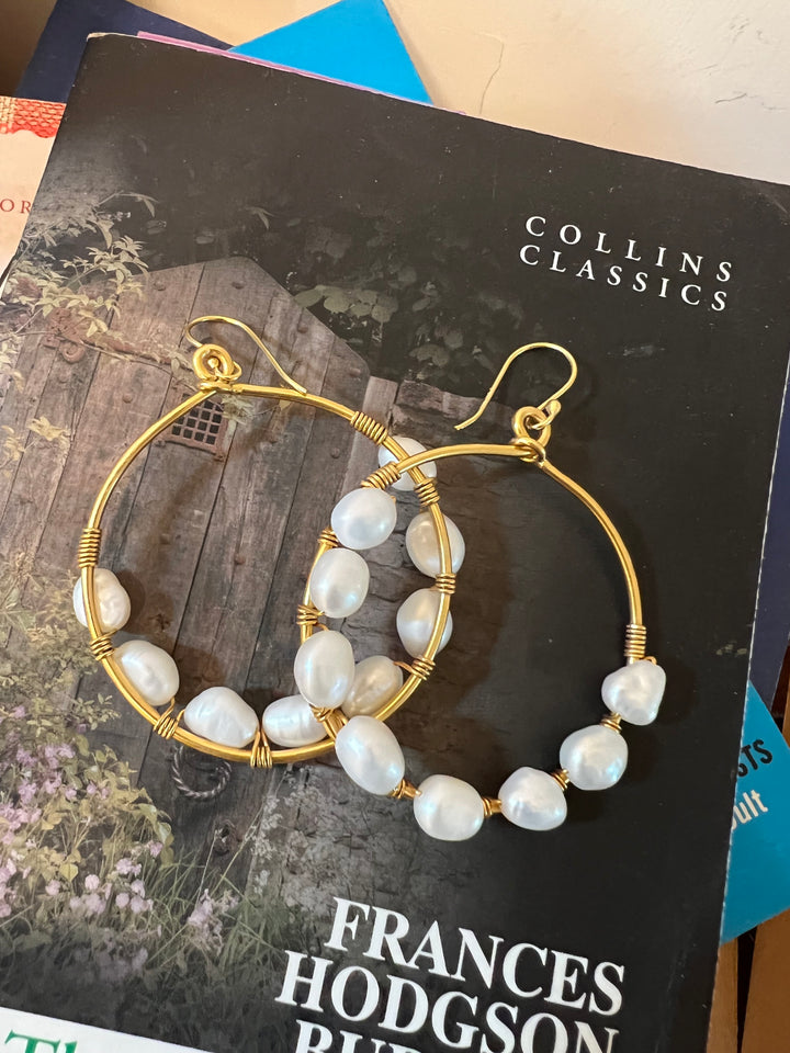 Classy Pearl Hoop Danglers