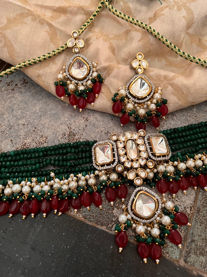 Scintillating Bridal Kundan Choker with Statement Earrings - SHIVKA