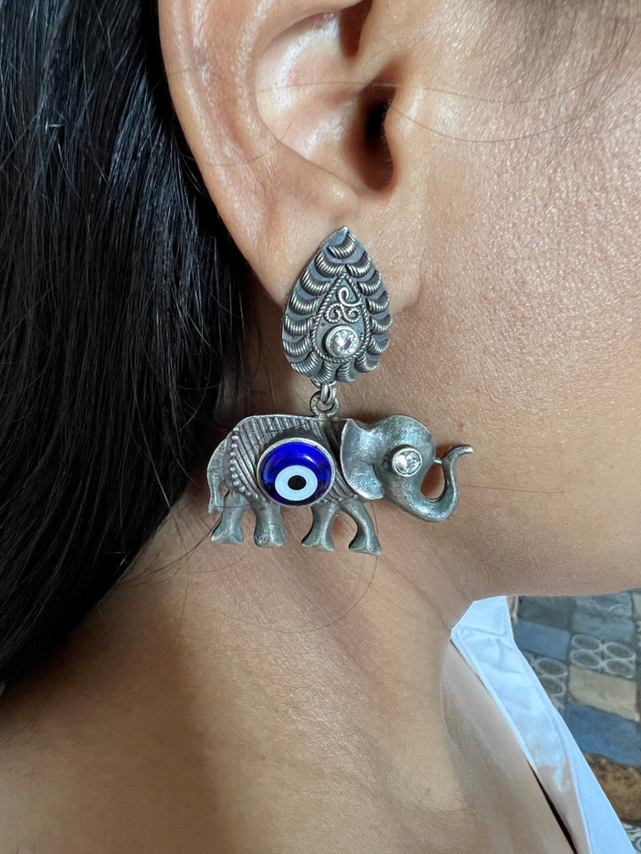 Evil Eye Antique Elephant Design Earrings
