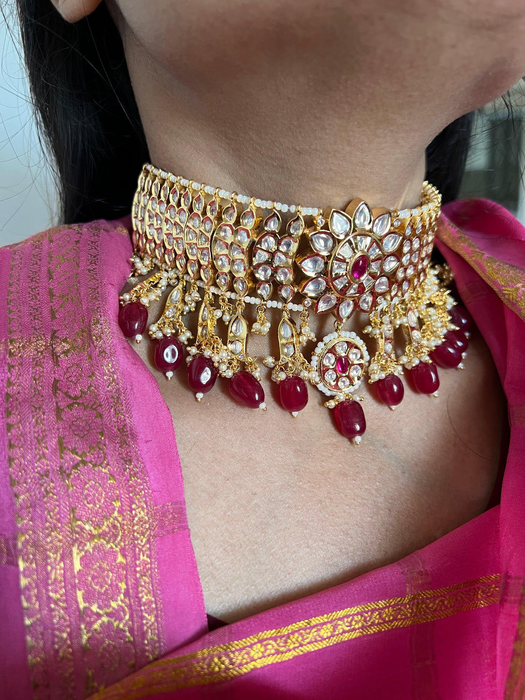 Jadau Kundan Choker with Statement Earrings - SHIVKA