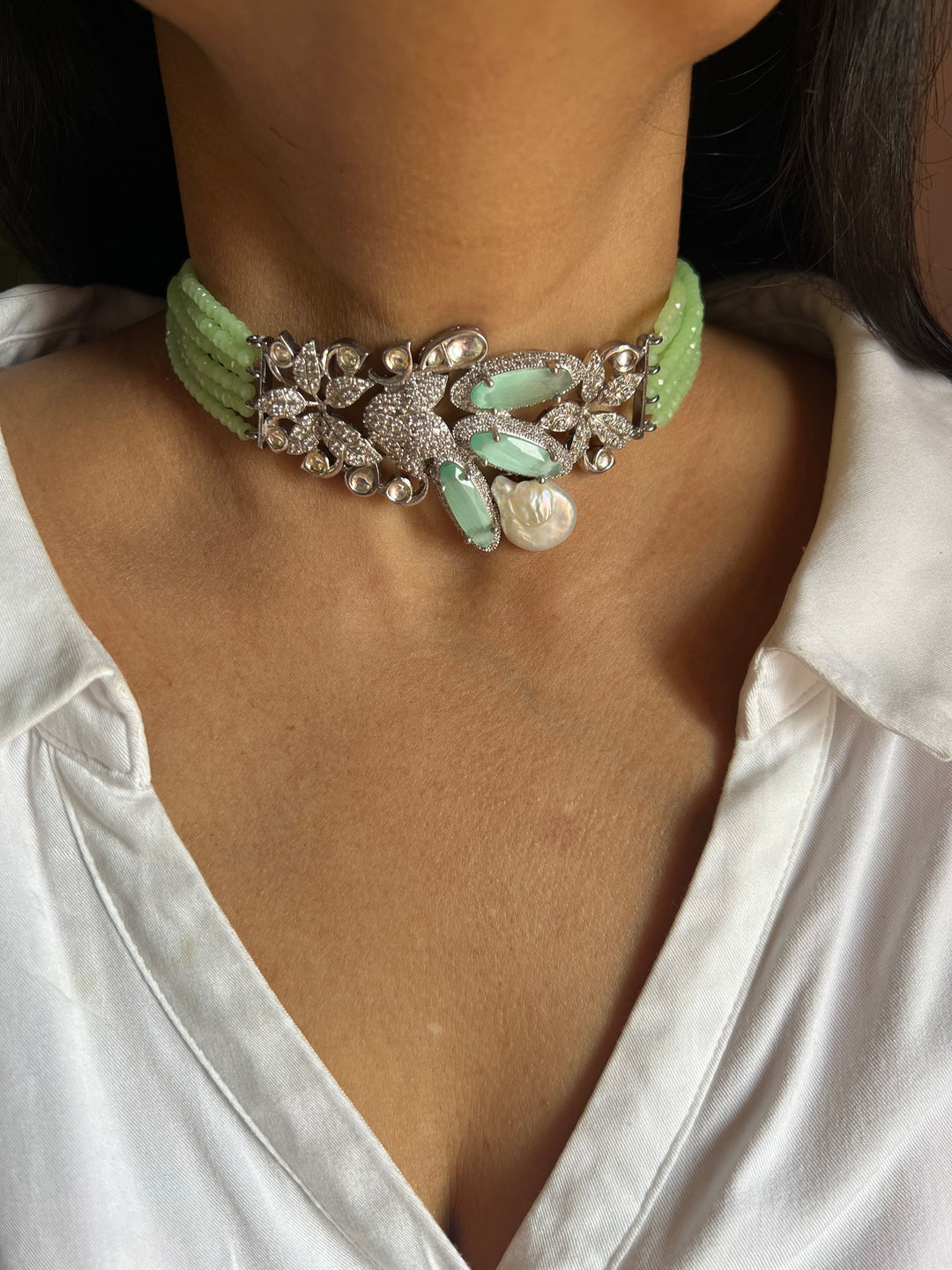 Sea Green Designer Choker with Studs