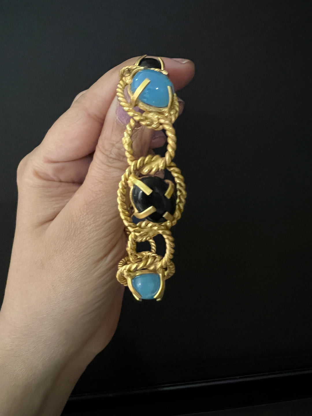 Designer Onyx and Chalcedony Hoops