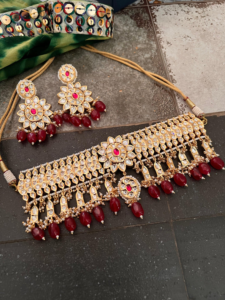 Jadau Kundan Choker with Statement Earrings - SHIVKA