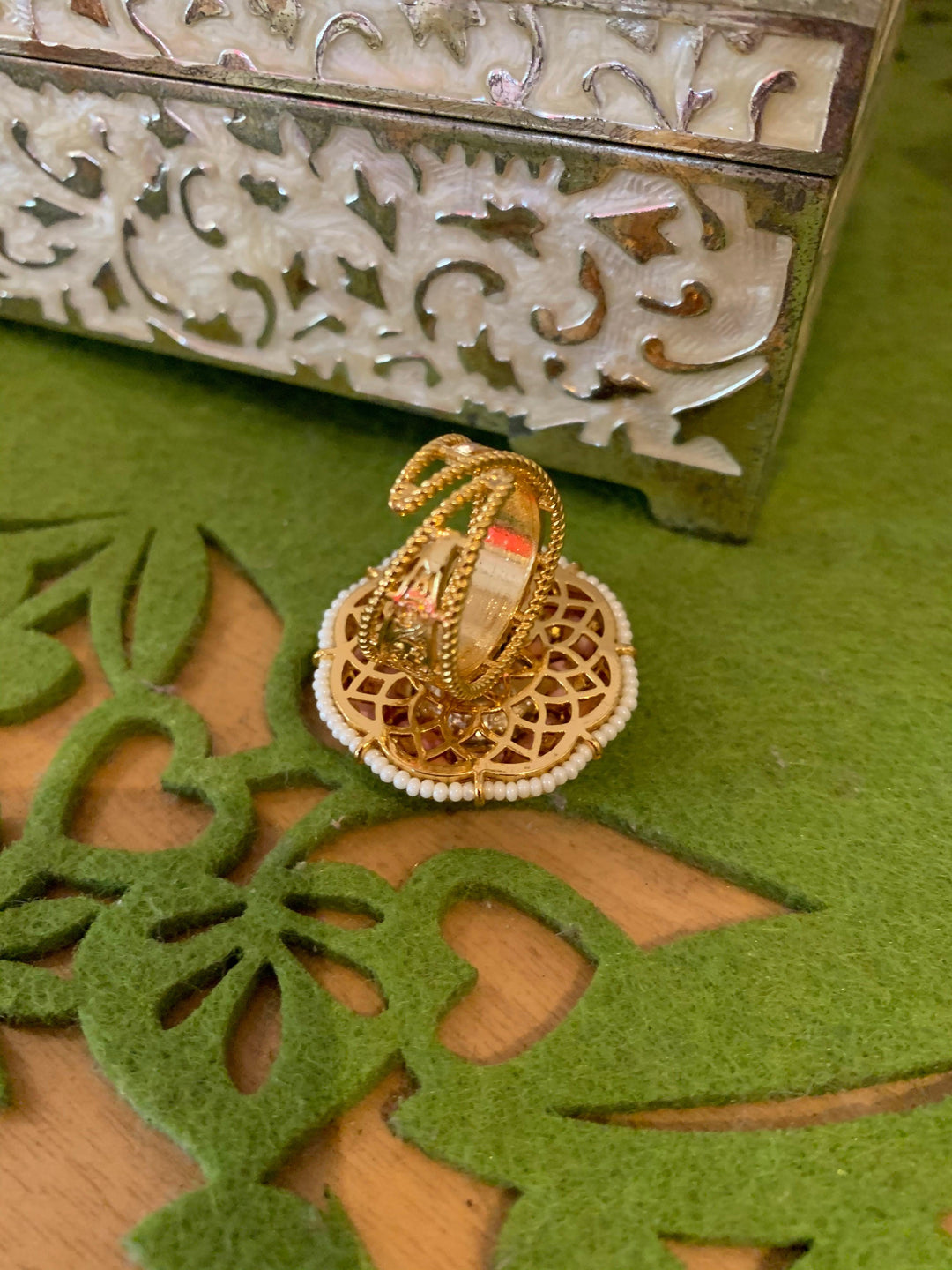 Red Kundan Revolving Ring - SHIVKA