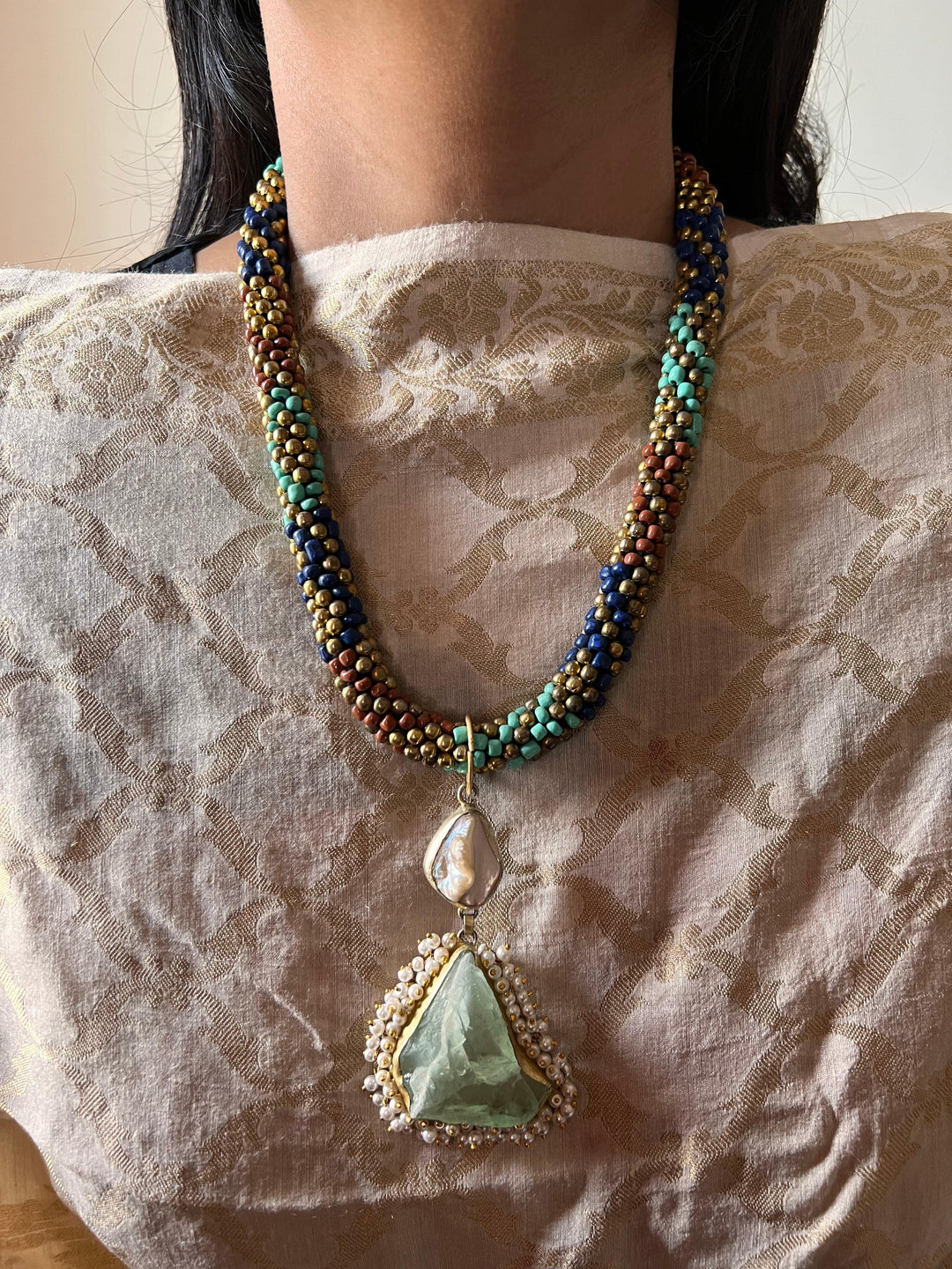 Natural Gemstones Pendant Hasli Necklace - SHIVKA