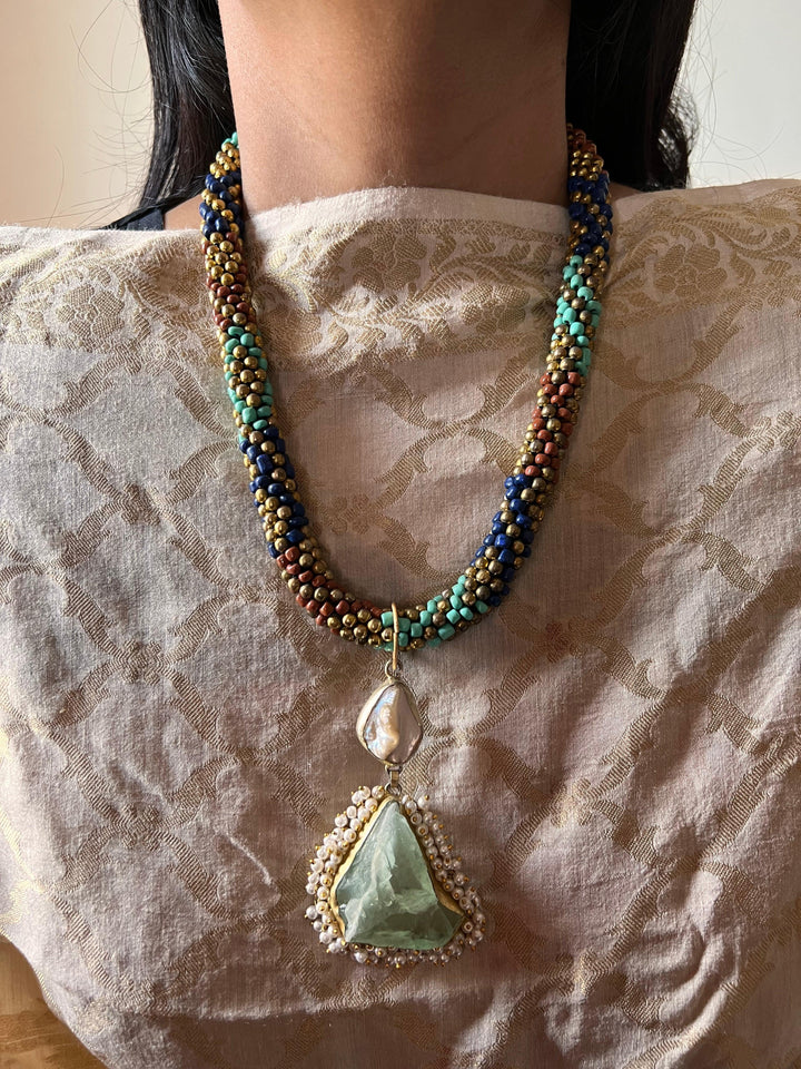 Natural Gemstones Pendant Hasli Necklace - SHIVKA