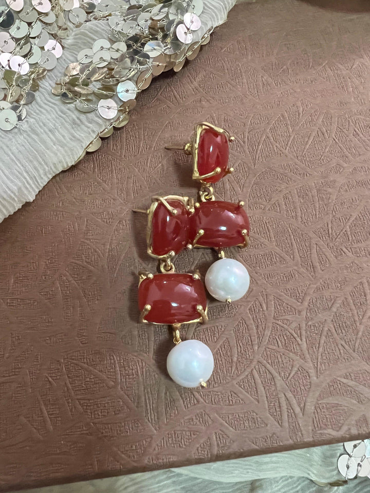 Pearl Drop Carnelian Earrings - SHIVKA