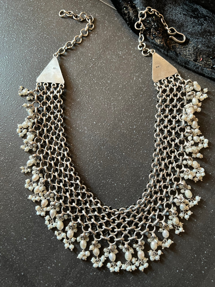 Vintage Pure 925 Silver Necklace with Earrings