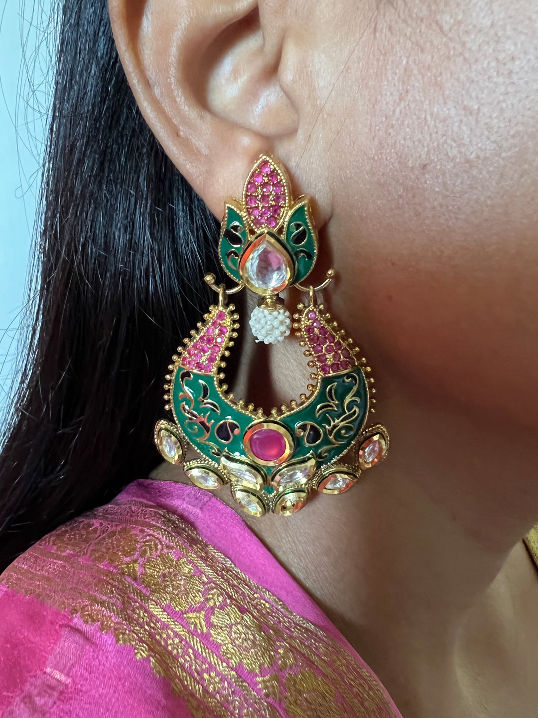 Beautiful Ruby Kundan Meenakari  Earrings