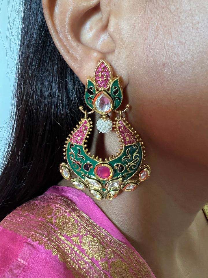 Beautiful Ruby Kundan Meenakari  Earrings
