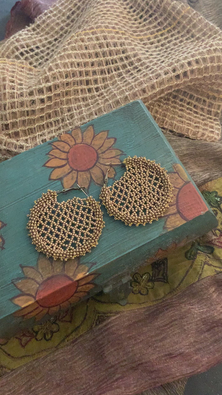 Beige Gold Beads Hoops