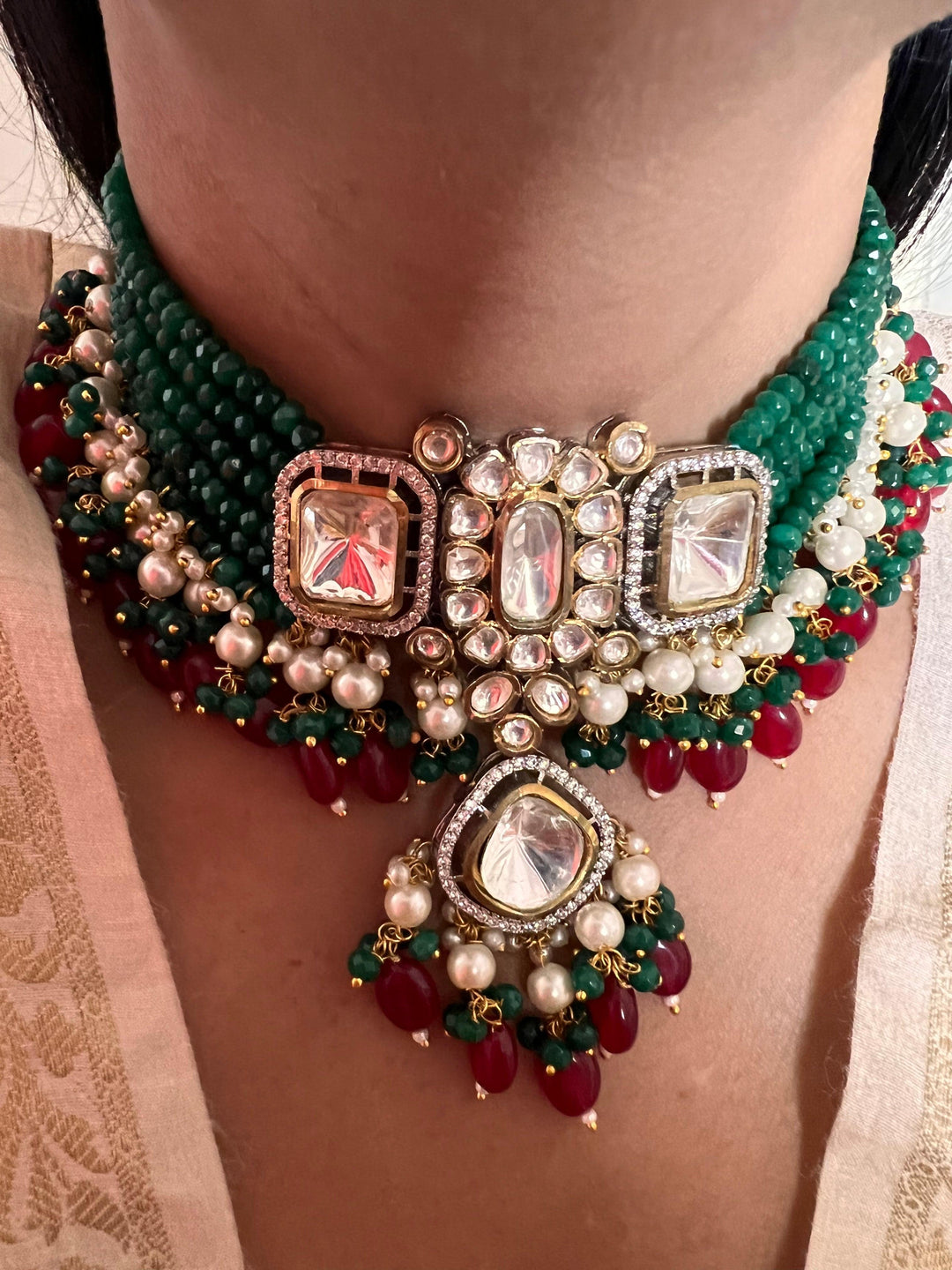 Scintillating Bridal Kundan Choker with Statement Earrings - SHIVKA