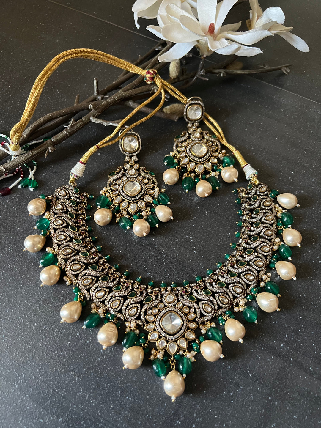 Victorian Polki Kundan Necklace with Earrings