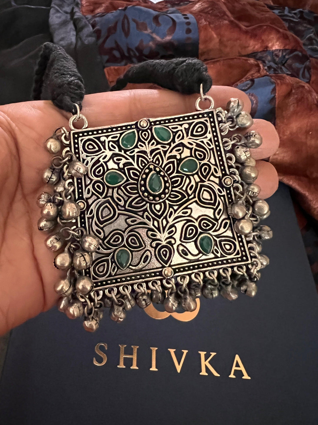 Green Ghungroo Pendant Necklace Set - SHIVKA