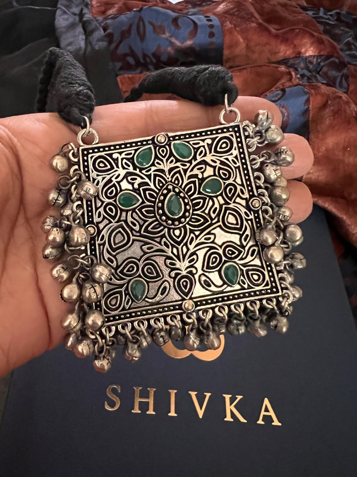 Green Ghungroo Pendant Necklace Set - SHIVKA