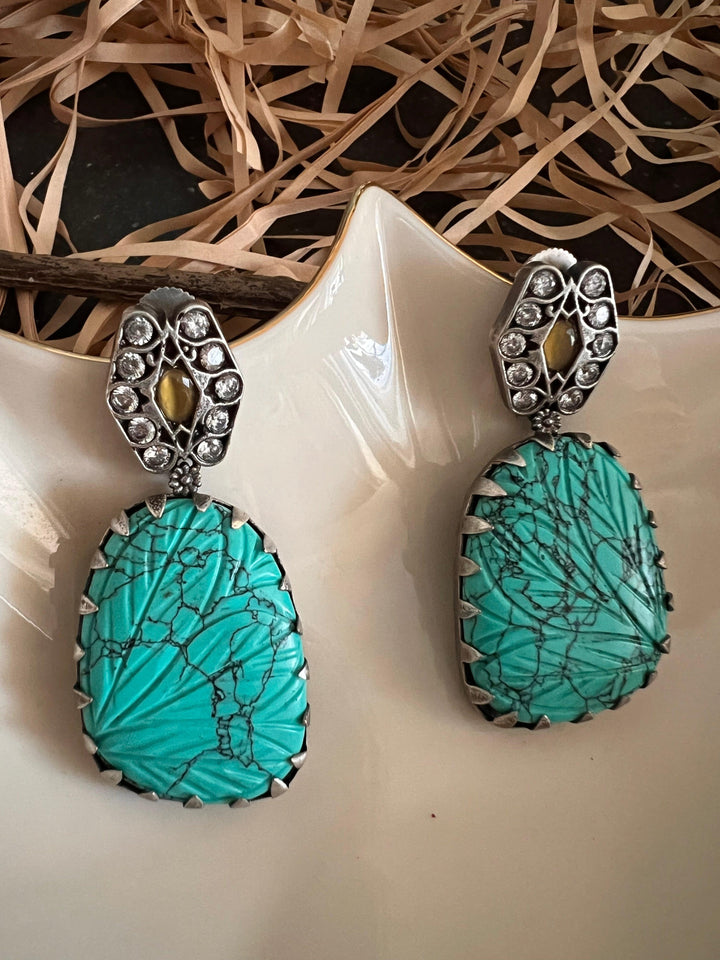 Vintage Carved Stone Danglers - SHIVKA