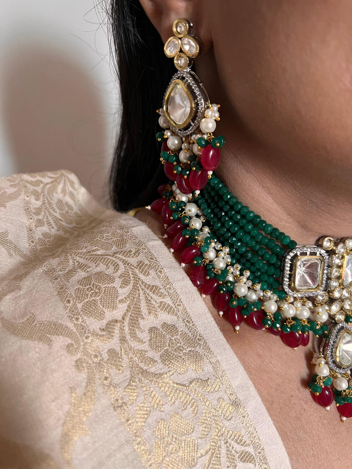 Scintillating Bridal Kundan Choker with Statement Earrings - SHIVKA