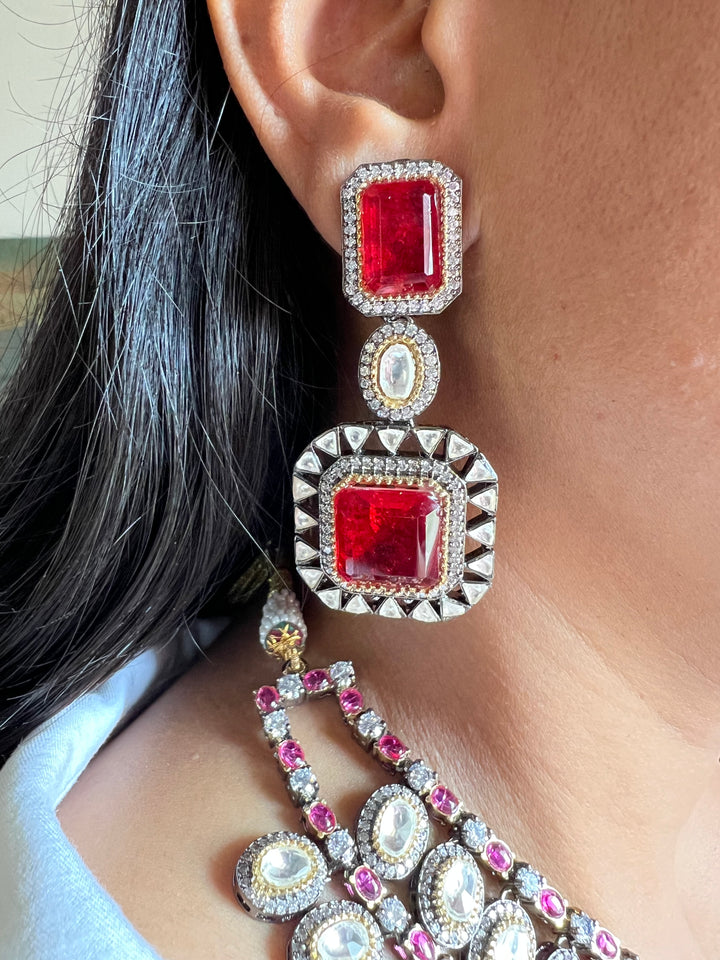 Statement CZ Polki Kundan Necklace with Earrings