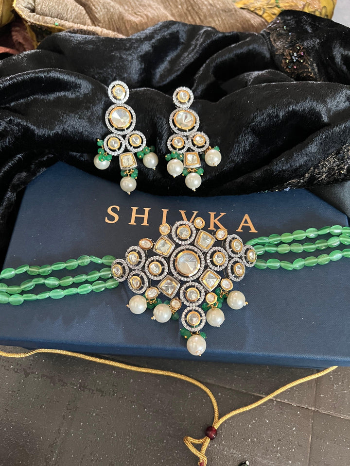 Scintillating Bridal Kundan Choker with Earrings - SHIVKA