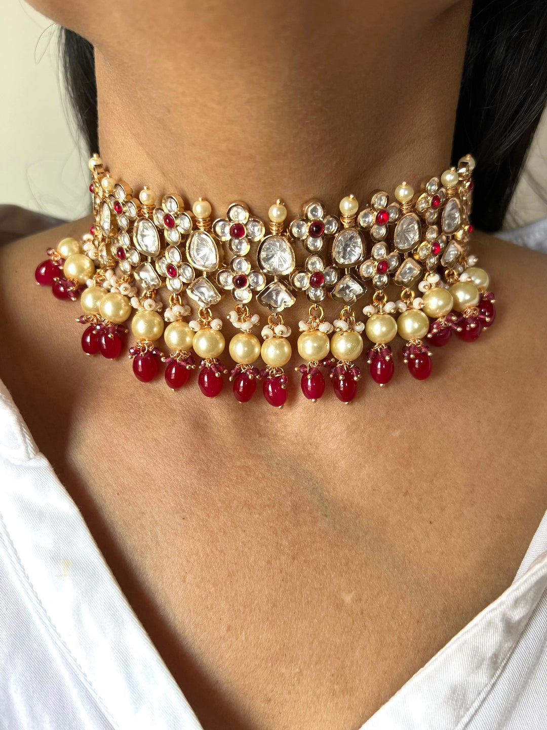 Scintillating Bridal Kundan Choker with Earrings and Maangtikka - SHIVKA