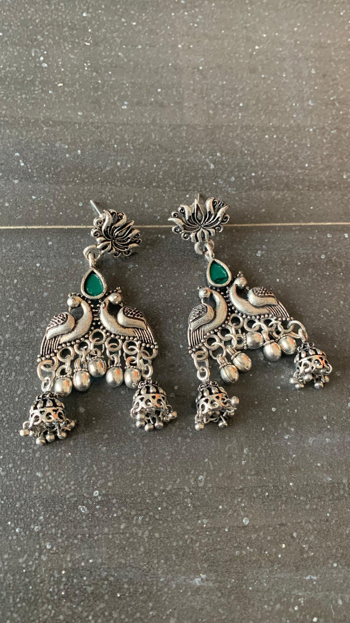 Peacock Double Jhumki Danglers - SHIVKA