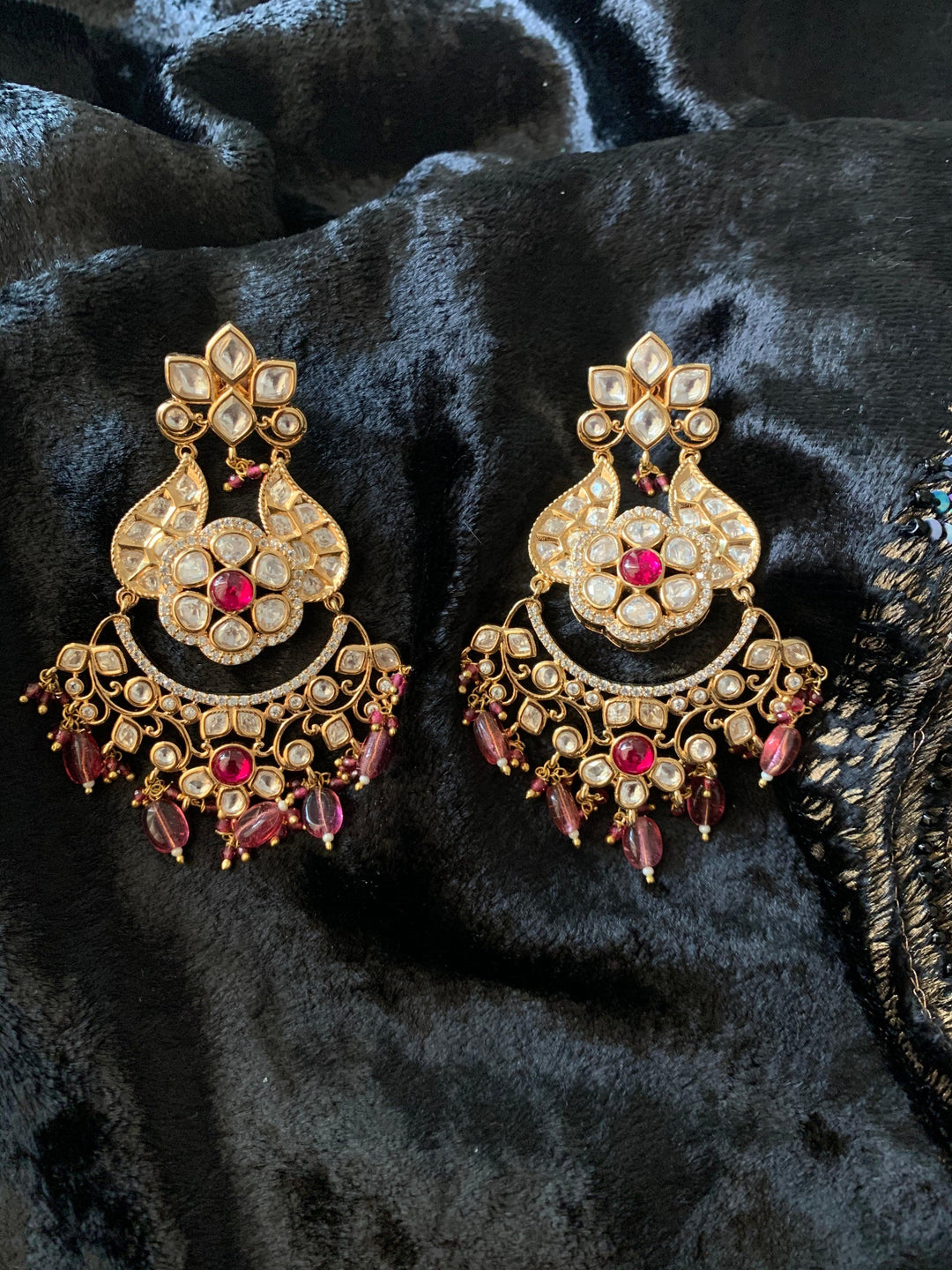 Pink Kundan Danglers - SHIVKA