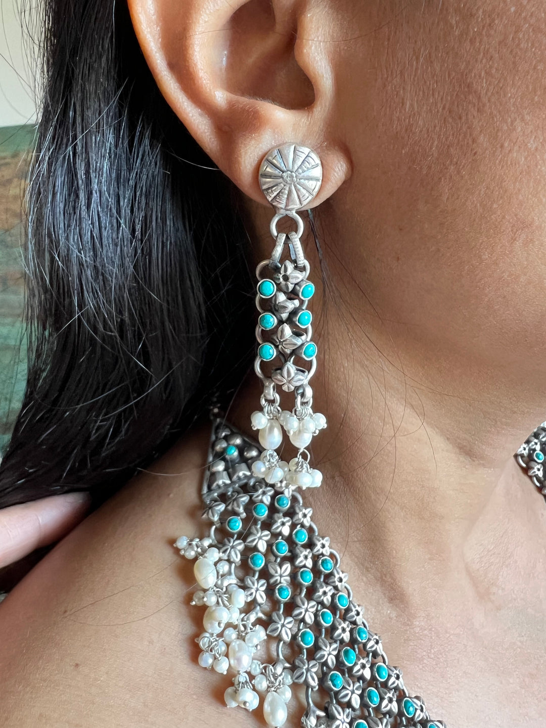 Vintage Pure 925 Silver Necklace with Earrings