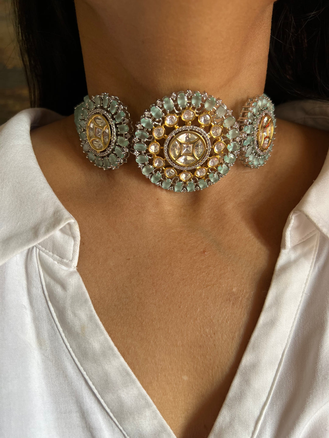 Victorian Kundan Choker Necklace with Earrings