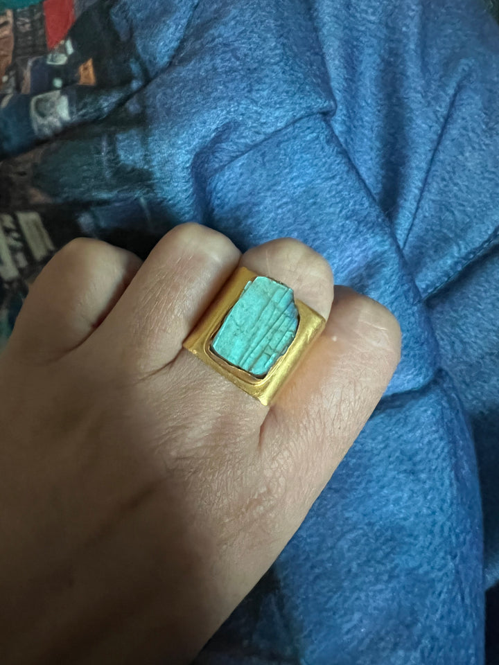 Natural Labradorite Brass Ring