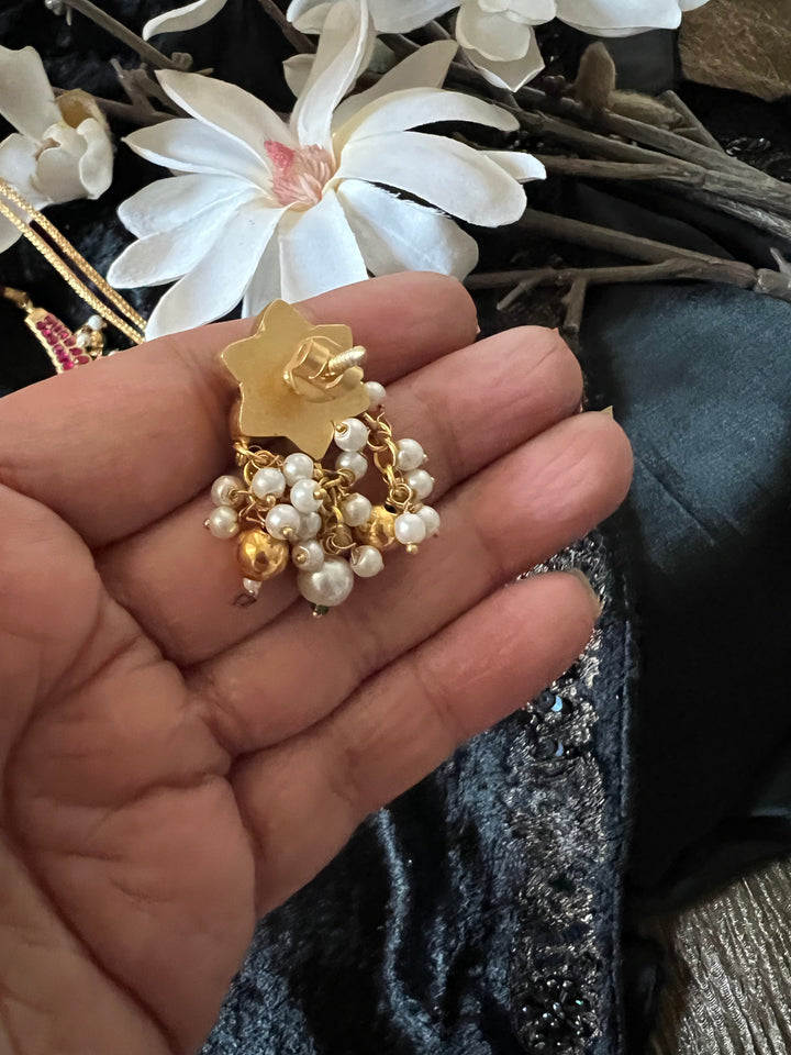 Designer Wedding Necklace with Kundan Earrings/ Antique Kempu Mayura Necklace