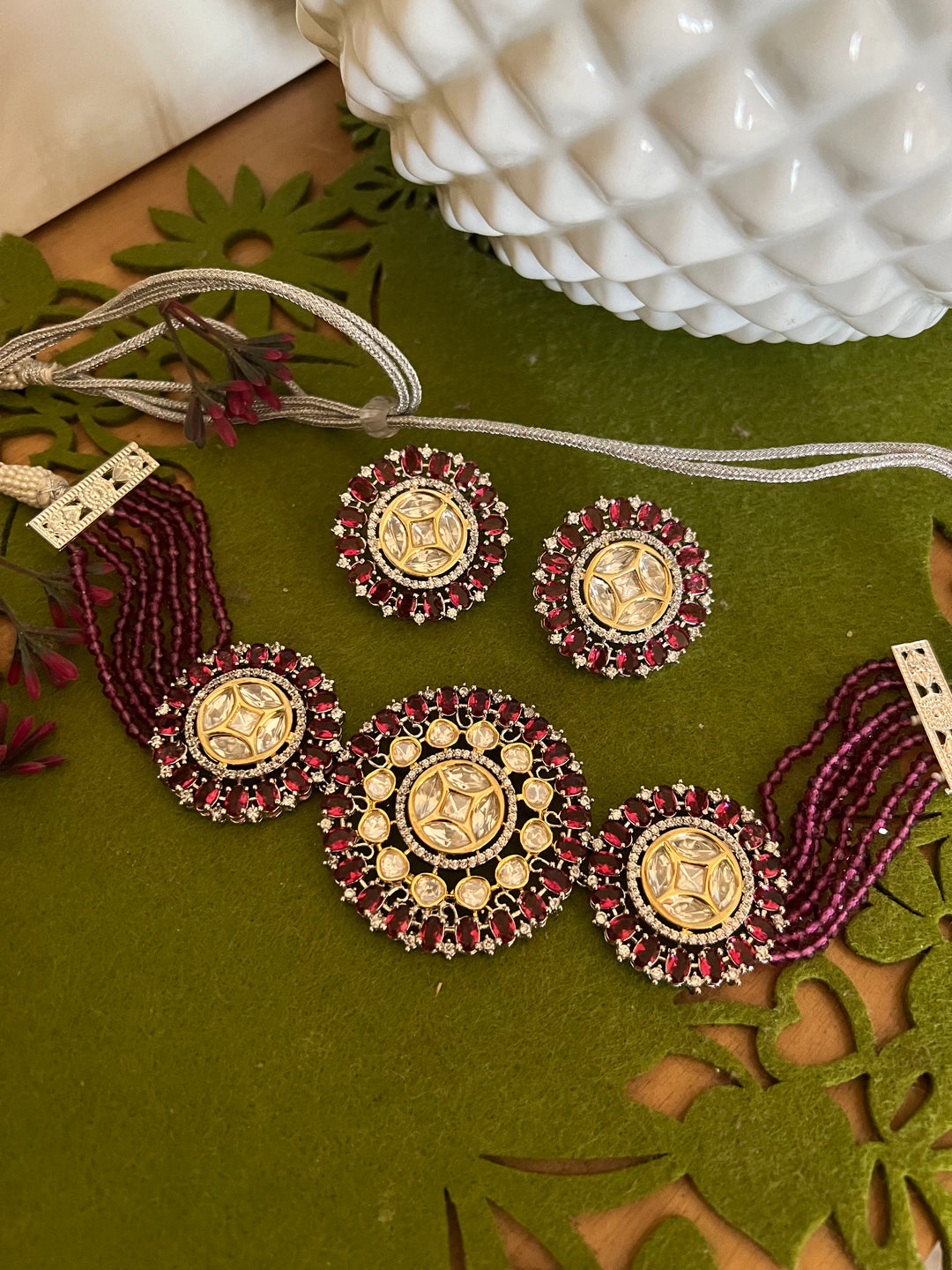 Victorian Kundan Choker Necklace with Earrings