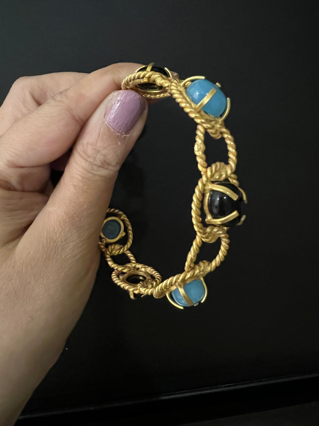 Designer Onyx and Chalcedony Hoops