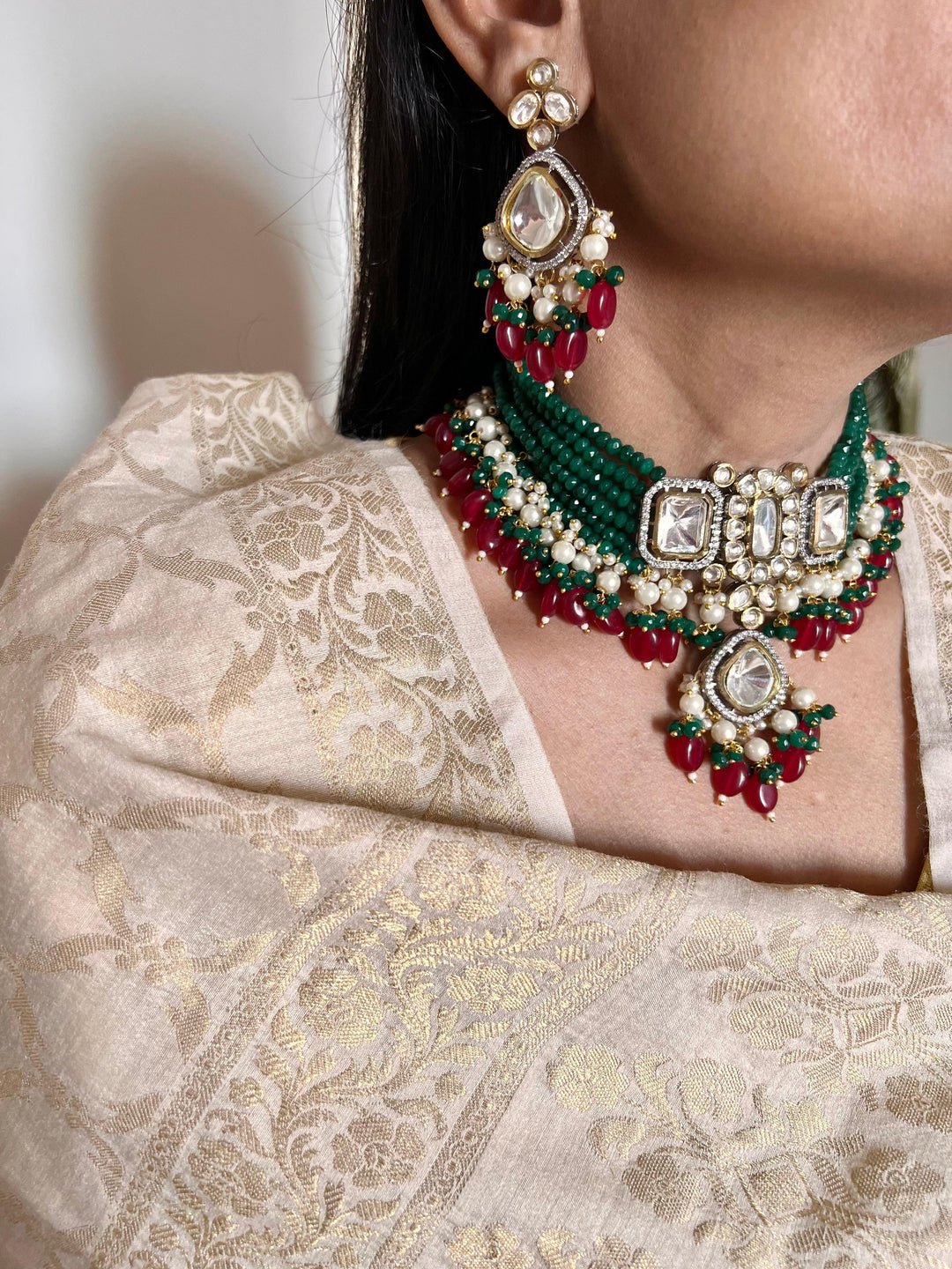 Scintillating Bridal Kundan Choker with Statement Earrings - SHIVKA