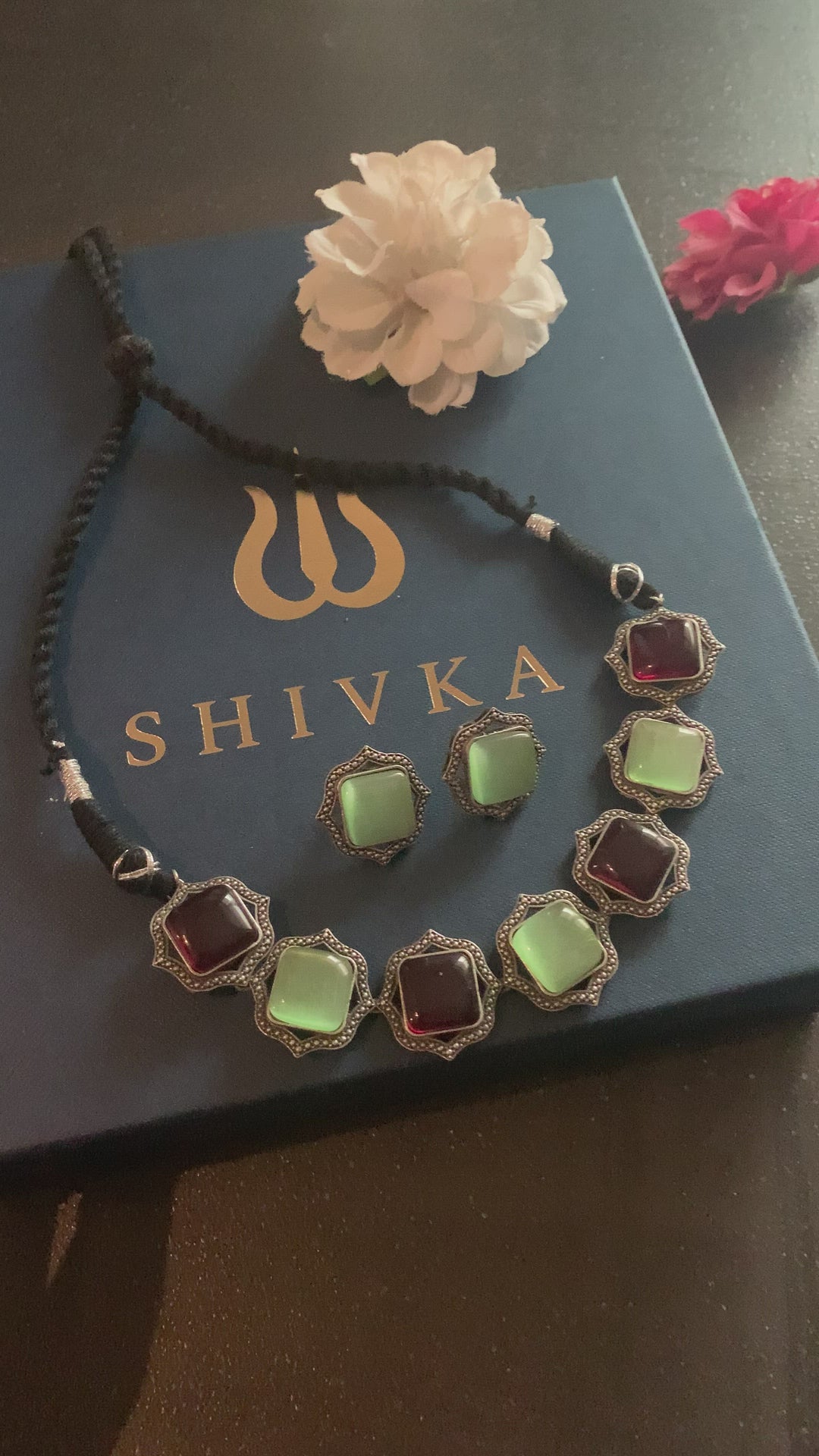 Statement Multicoloured Stones Necklace with Studs