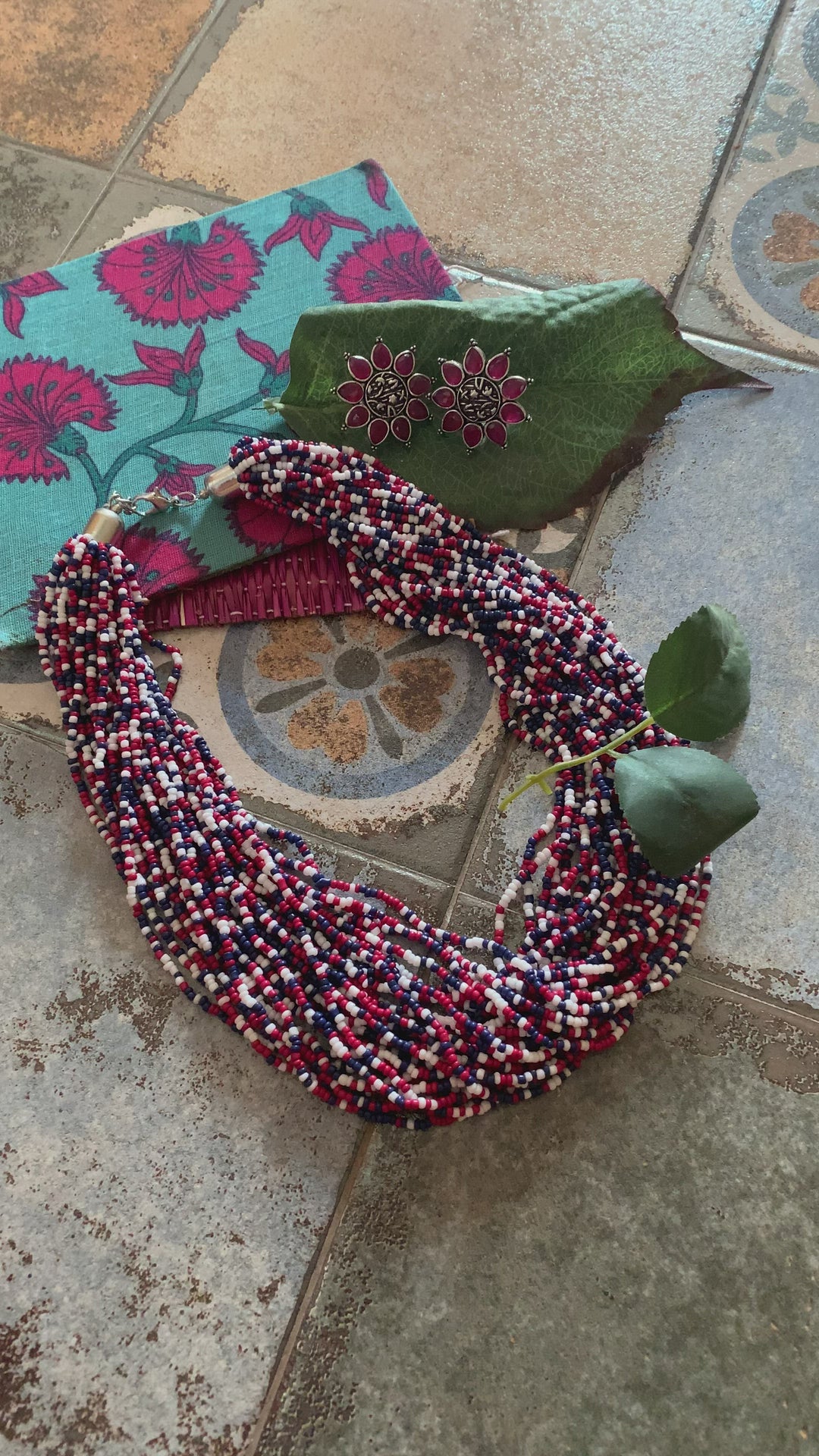 Statement Multicolored Necklace with Antique Studs