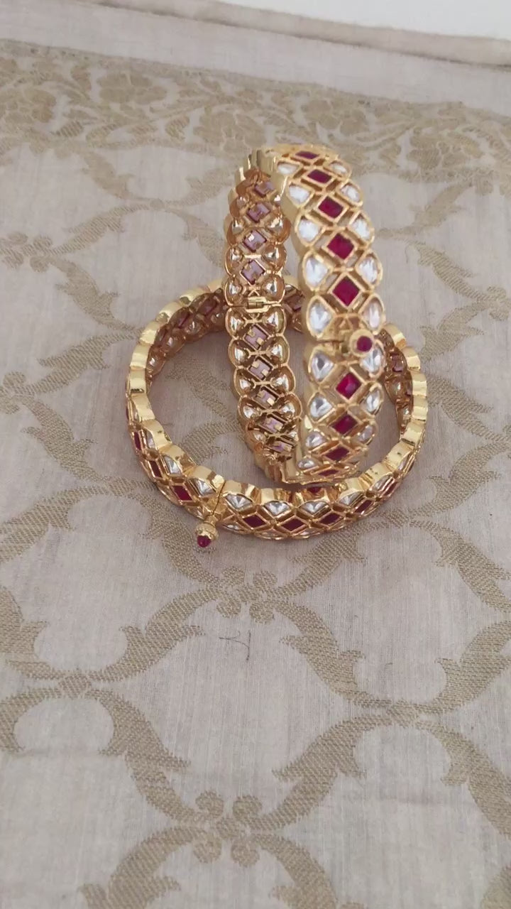 Classic Red Kundan Bangles - Set of 2