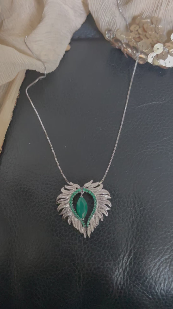 Elegant Agate Stone 925 Silver Pendant Chain Necklace Set | SHIVKA | Lightweight Dinner Jewelry