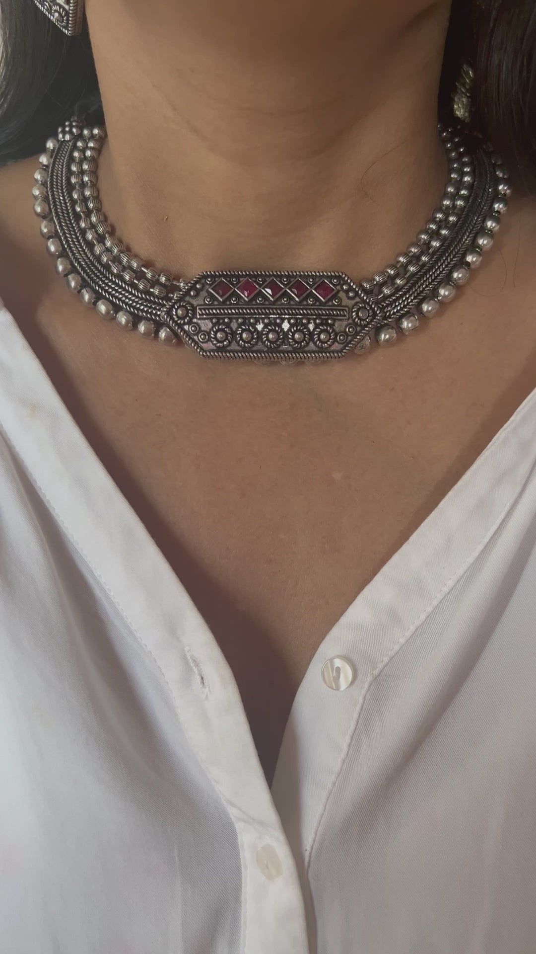 Hexagon Antique Necklace with Statement Studs