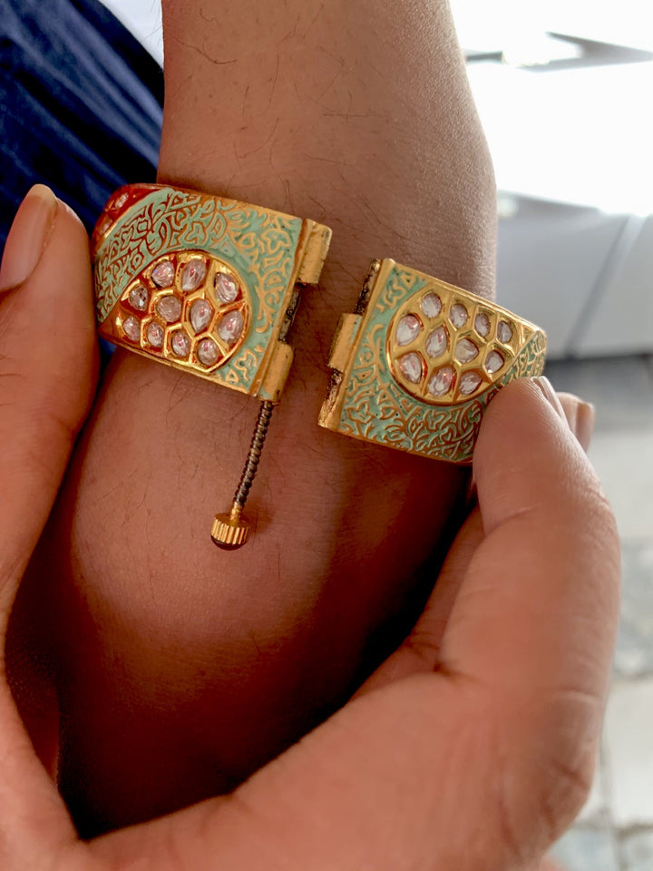 Elegant Mint Kundan Kadas- Set of 2