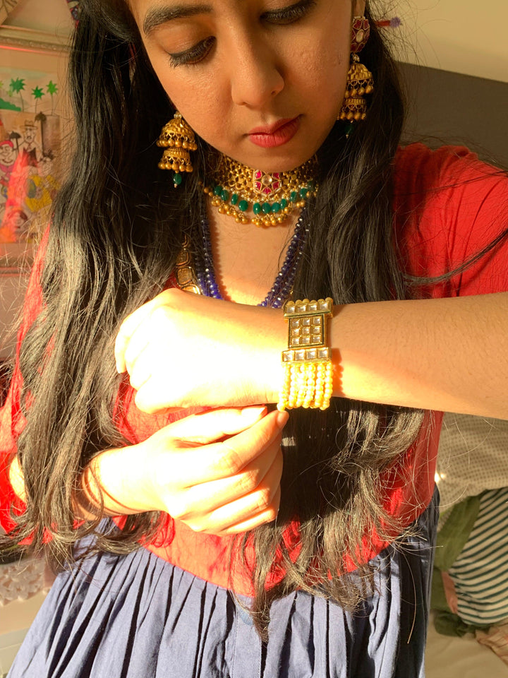 Polki Window Pearl Layered Bracelet - SHIVKA